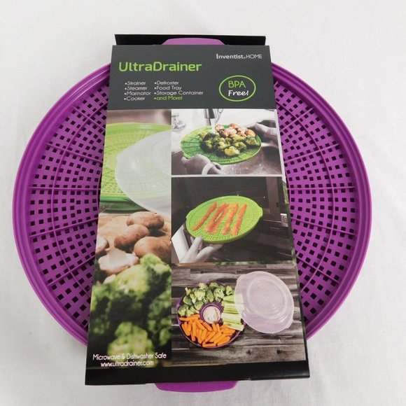 UltraDrainer Strainer Multi-Use Kitchen Tool Marinate Steam Cook Defrost Purple - Picture 1 of 12
